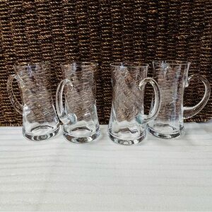 Vintage Set of 4 Krosno Clear Glass Beer Mugs Steins Optic Swirl Made in Poland